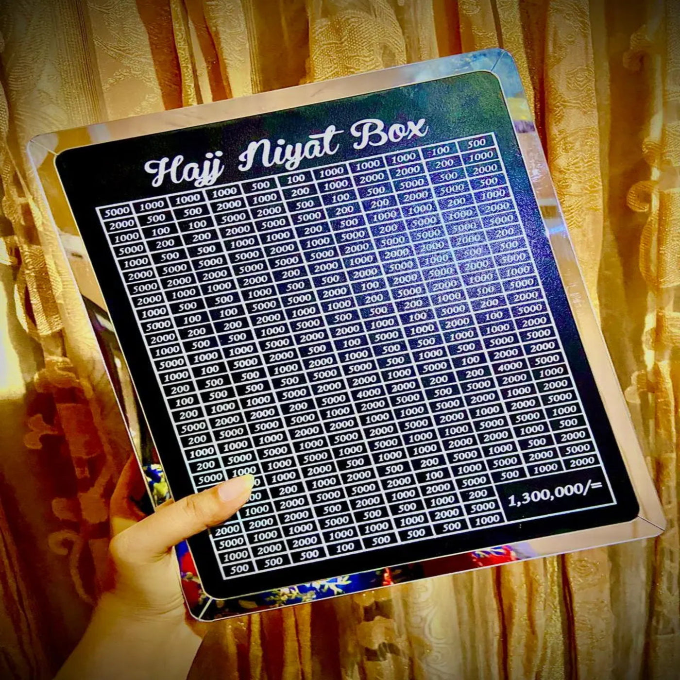 A close-up of the engraved Hajj motif