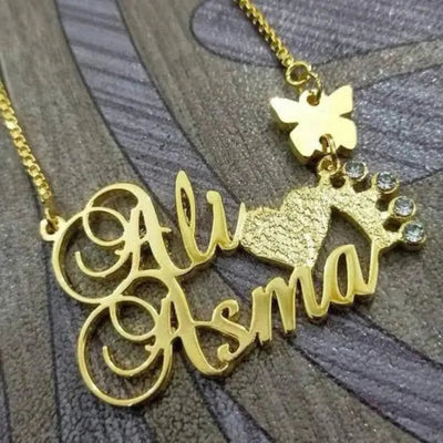 "Stylish name necklace featuring a bold font and durable chain."