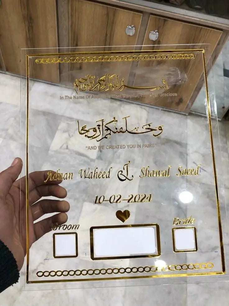 Bride and groom thumb frame for Nikkah, made with acrylic.