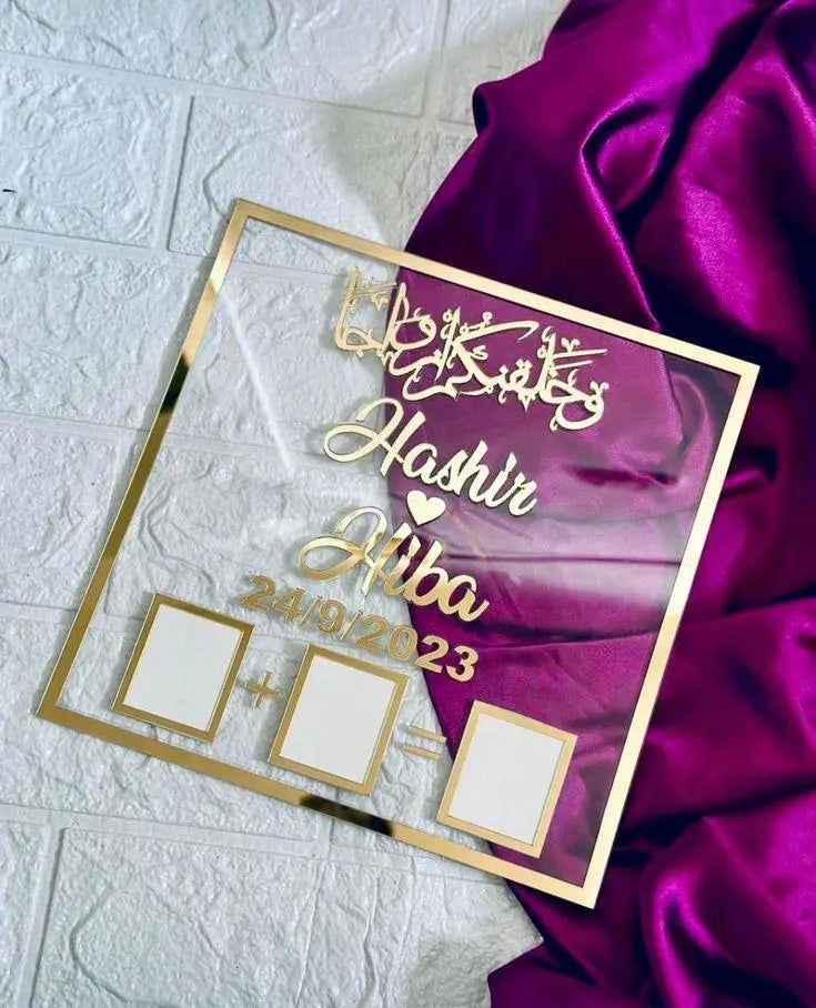 Luxury premium acrylic Nikkah frame with personalized details.