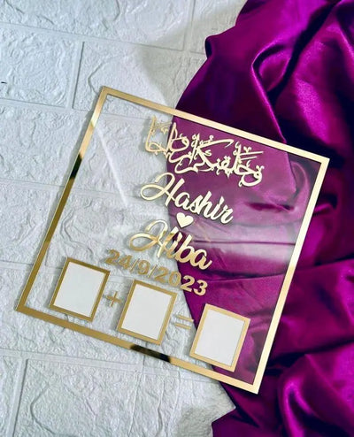 Luxury premium acrylic Nikkah frame with personalized details.
