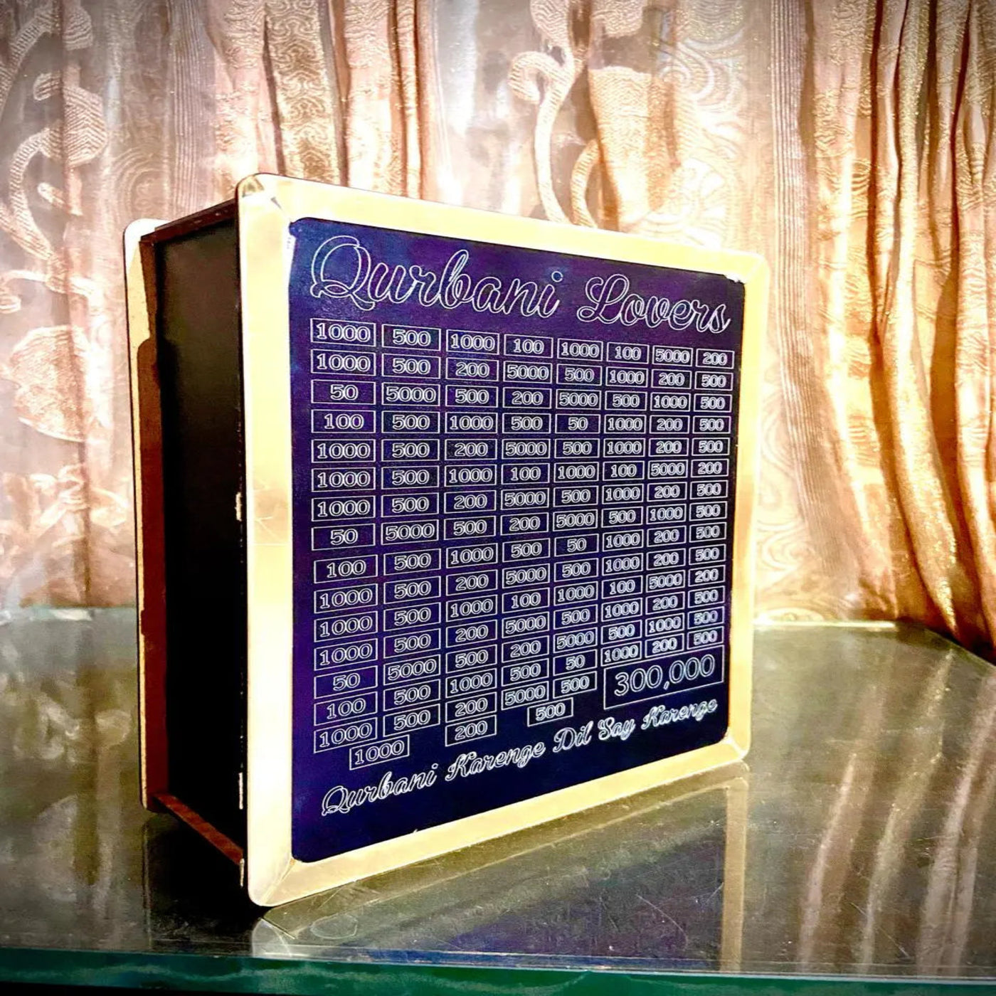  Side view of wooden qurbani saving box